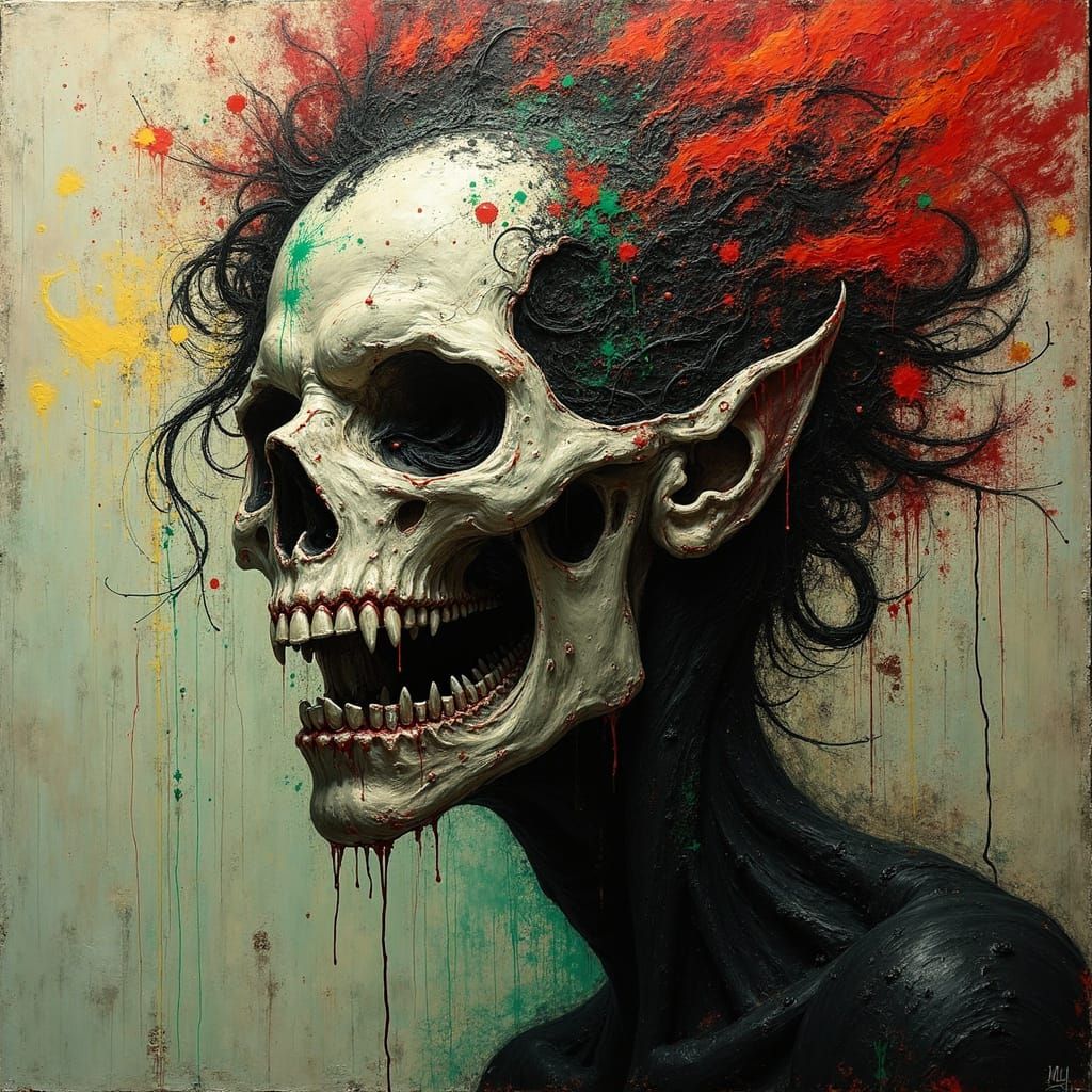 Dark Demoness in a Hellish, Biomechanical Landscape