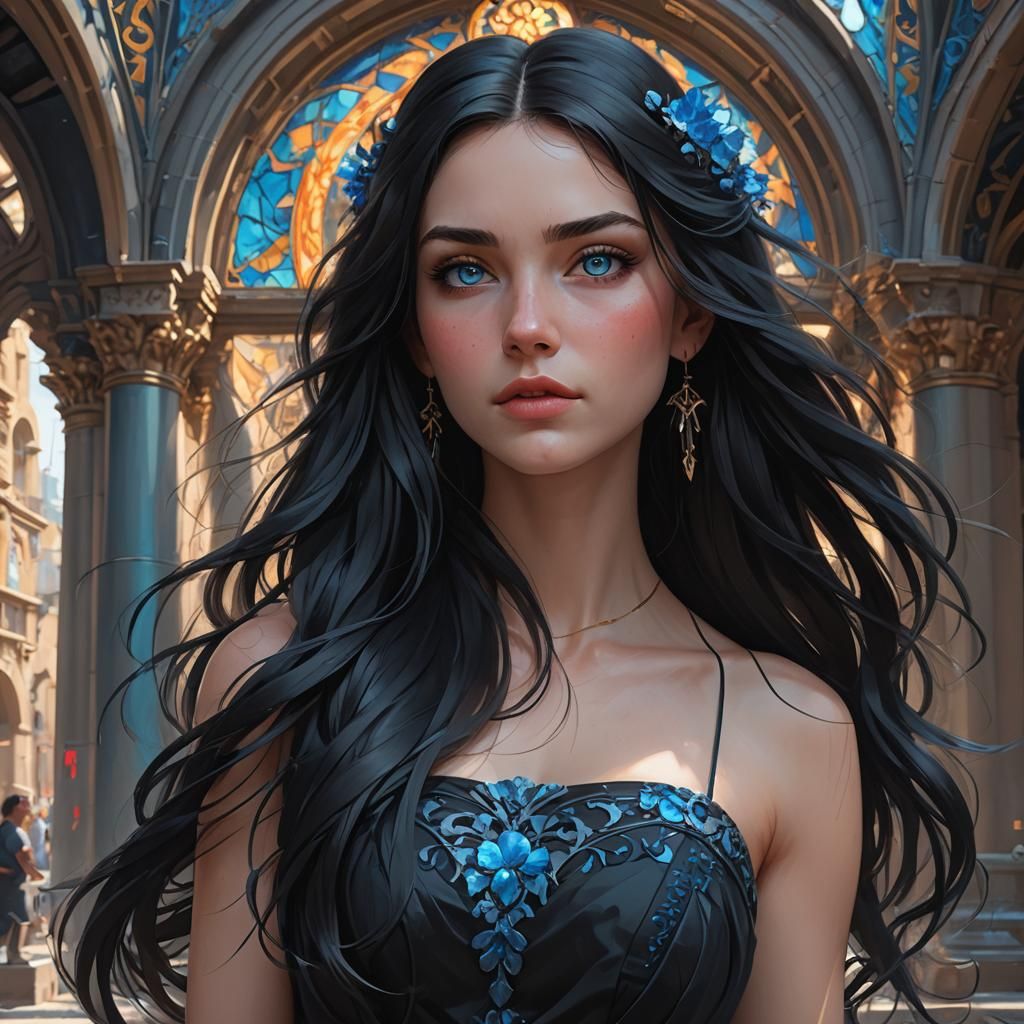 Portrait of Girl with Black Hair in Artgerm Style