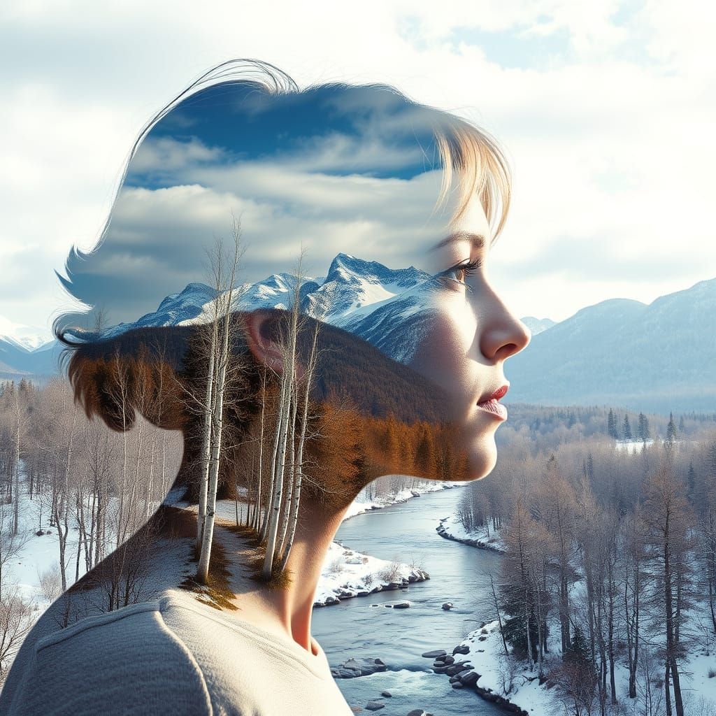 Winter Landscape Double Exposure Portrait