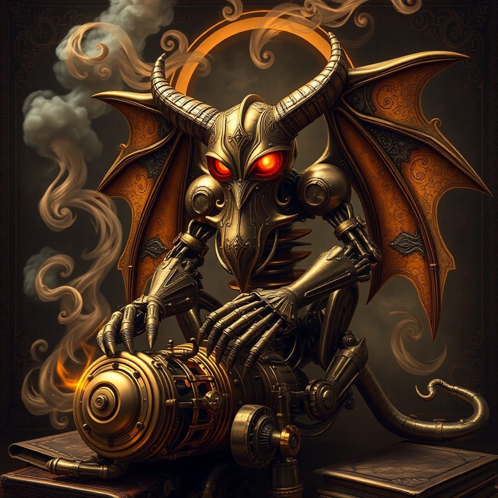Brass Robot Devil on Steam Engine