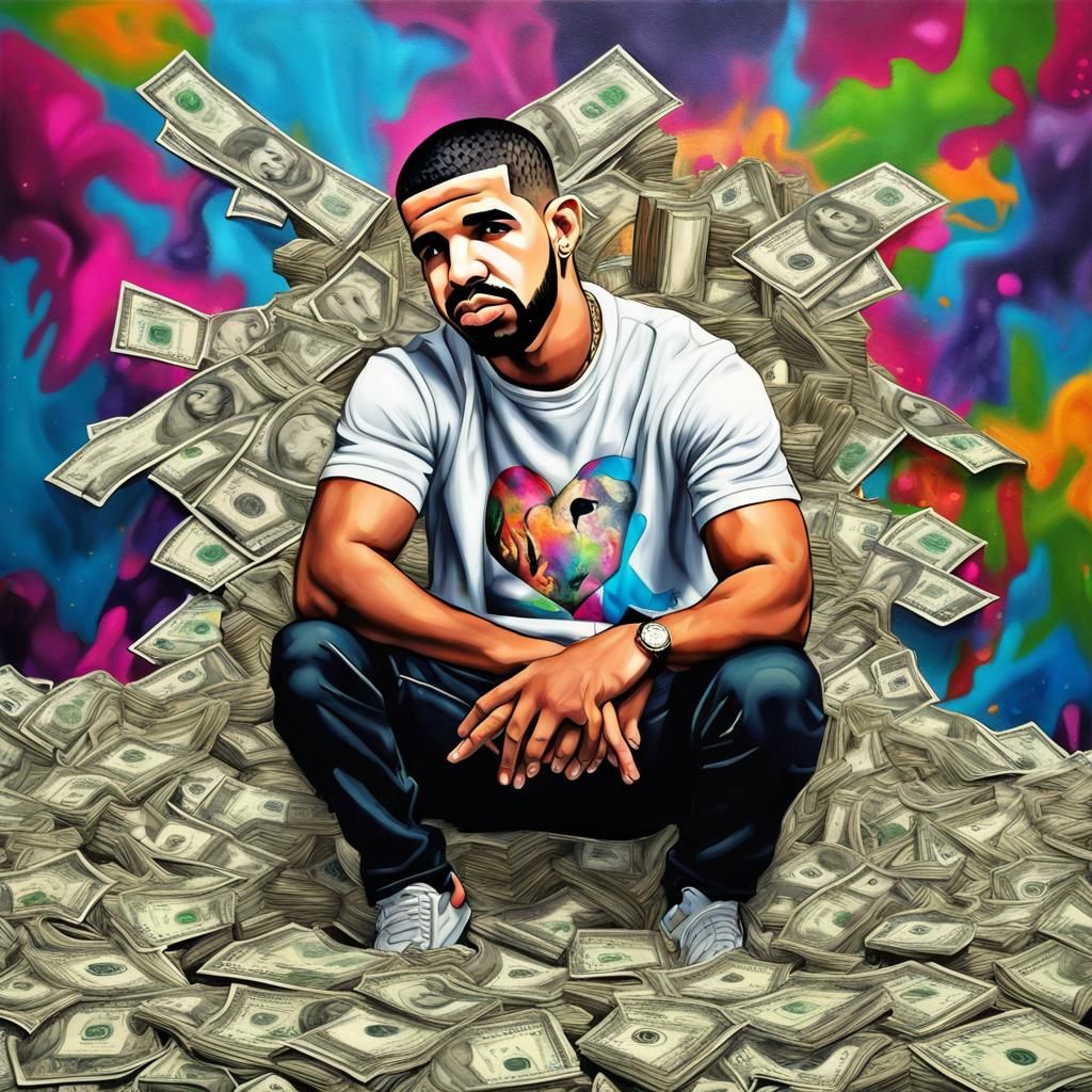 Rapper Embracing Woman on Money, Graffiti Art