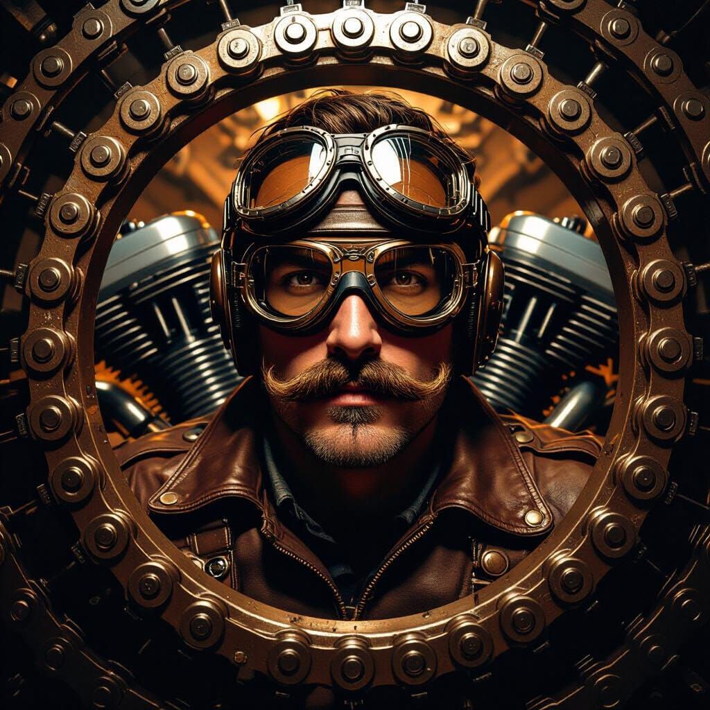 Steampunk Pilot in Motorcycle Chain Frame