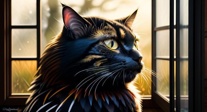 Black Cat and Golden Pheasant Oil Painting