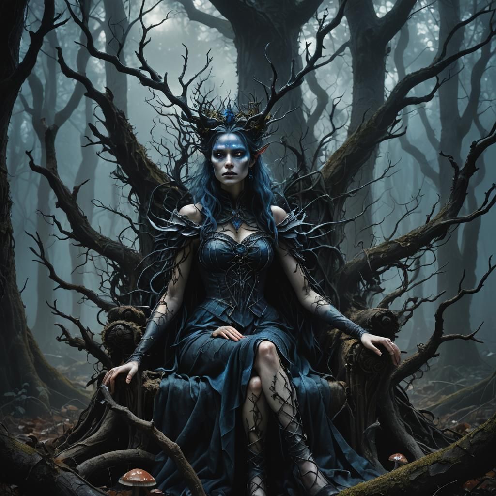 Dark Fae Queen on a Blackened Throne