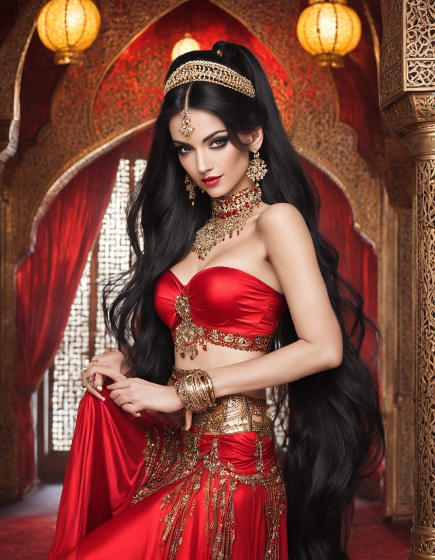 Beautiful Belly Dancer in Lavish Arabian Harem