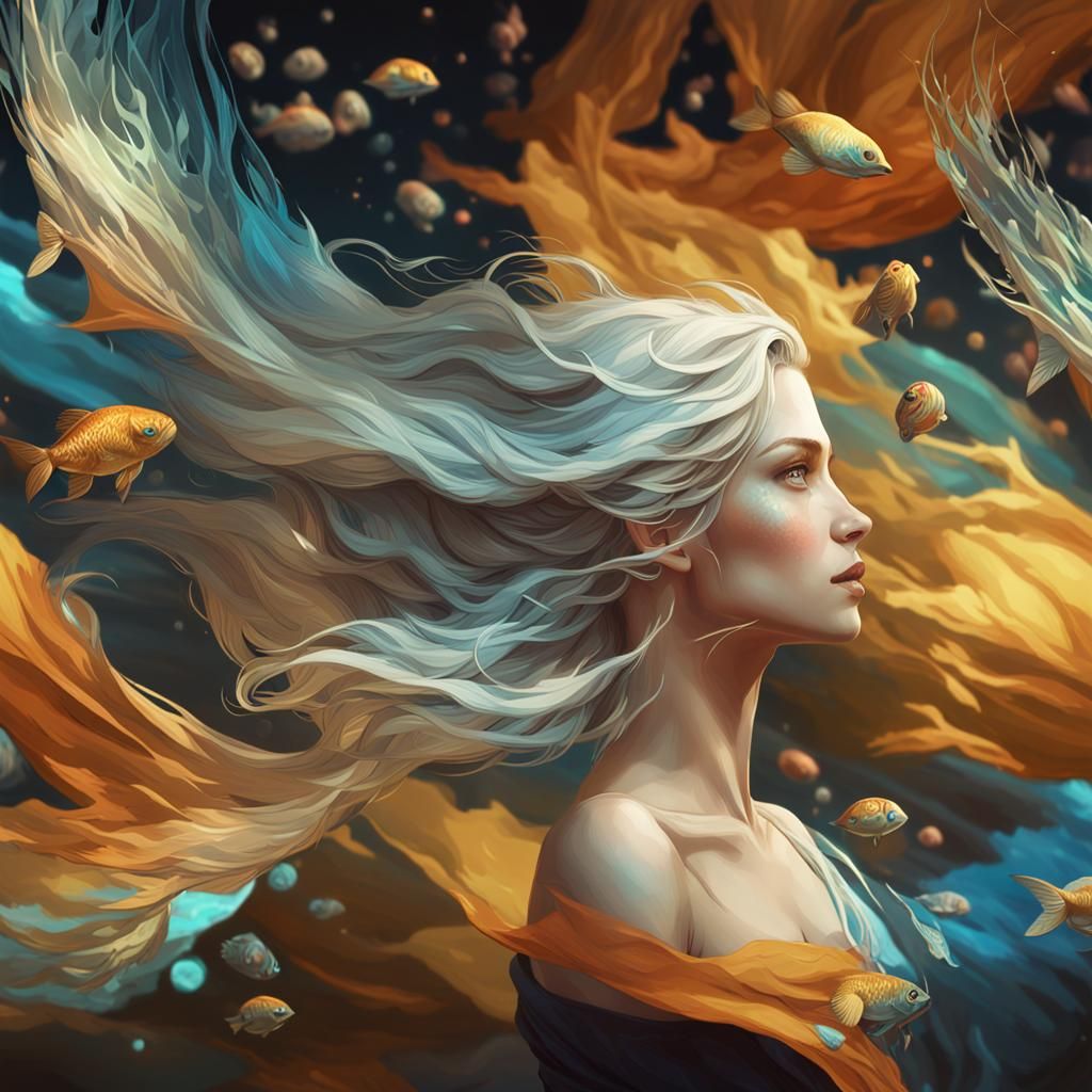 Pisces Woman Portrait in Art Nouveau Style