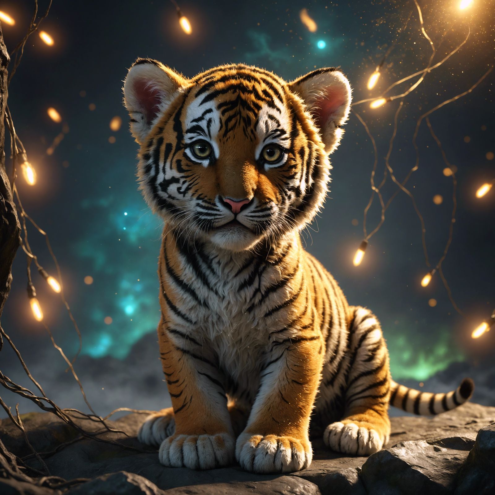 Magical Baby Tiger with Glowing Veins in CGI