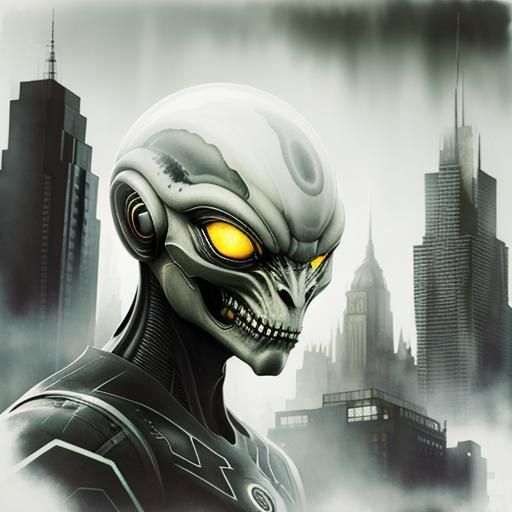 Surreal Alien Double Exposure in Watercolor Style