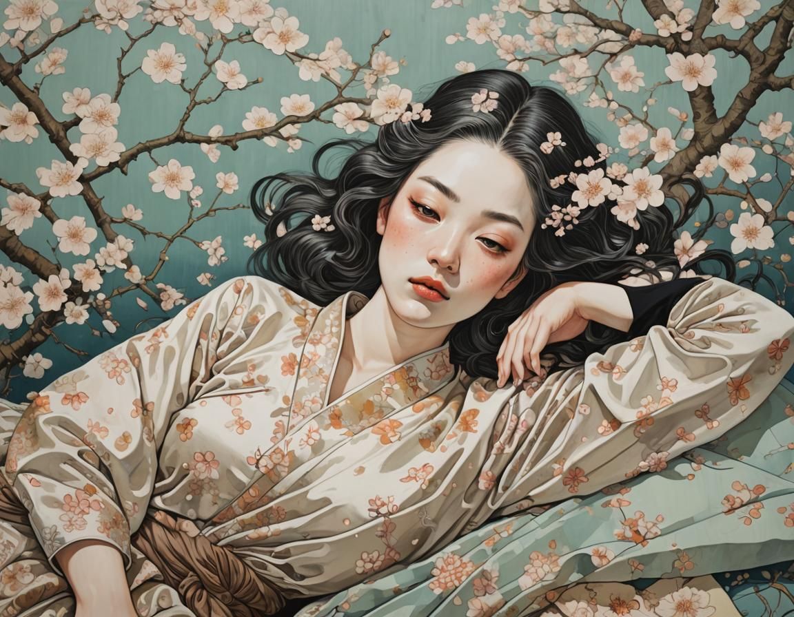 Woman in Silk: Anime-Style Digital Illustration