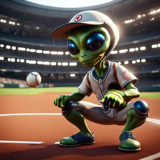 Alien Baseball Player in 3D Game Cinematic Style