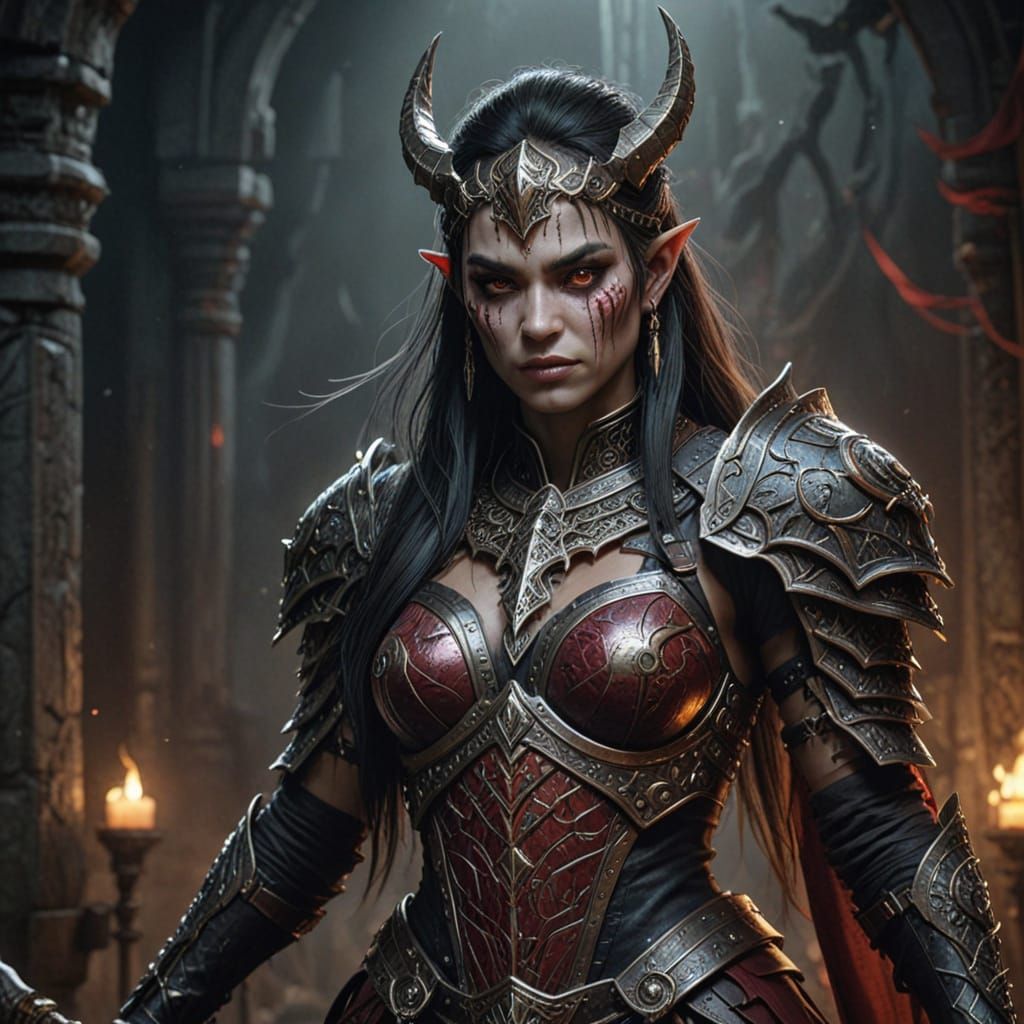 Majestic Dark Fantasy Orc Blood Queen with Whimsical Touches