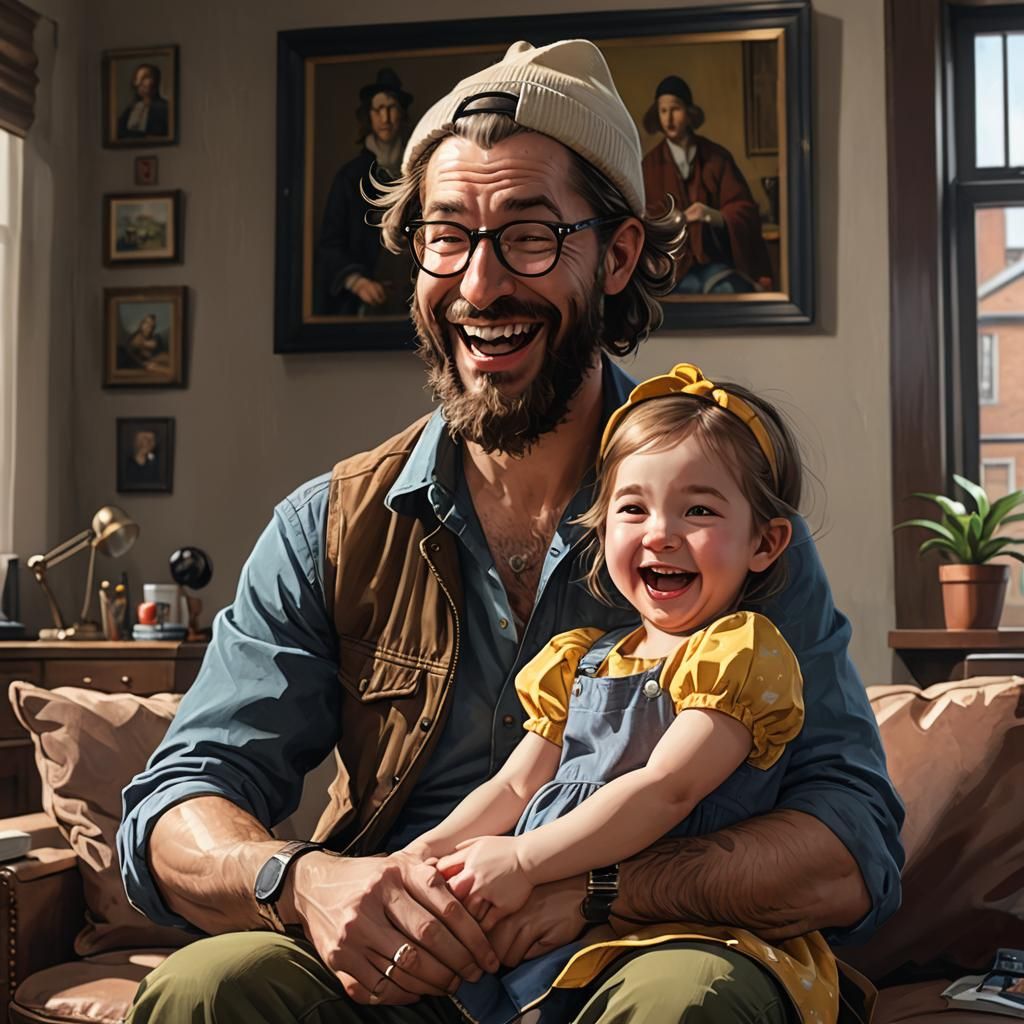 Hipster Daddy and Daughter: Vermeer-Inspired Anime Art