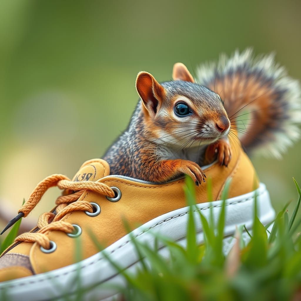 Cute Squirrel Sitting in a Sneaker