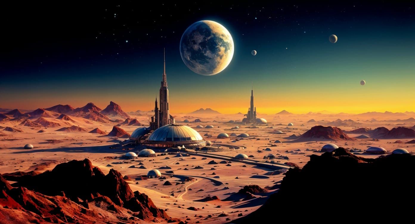 Lunar Eco-City with Earth View in Photorealistic Style