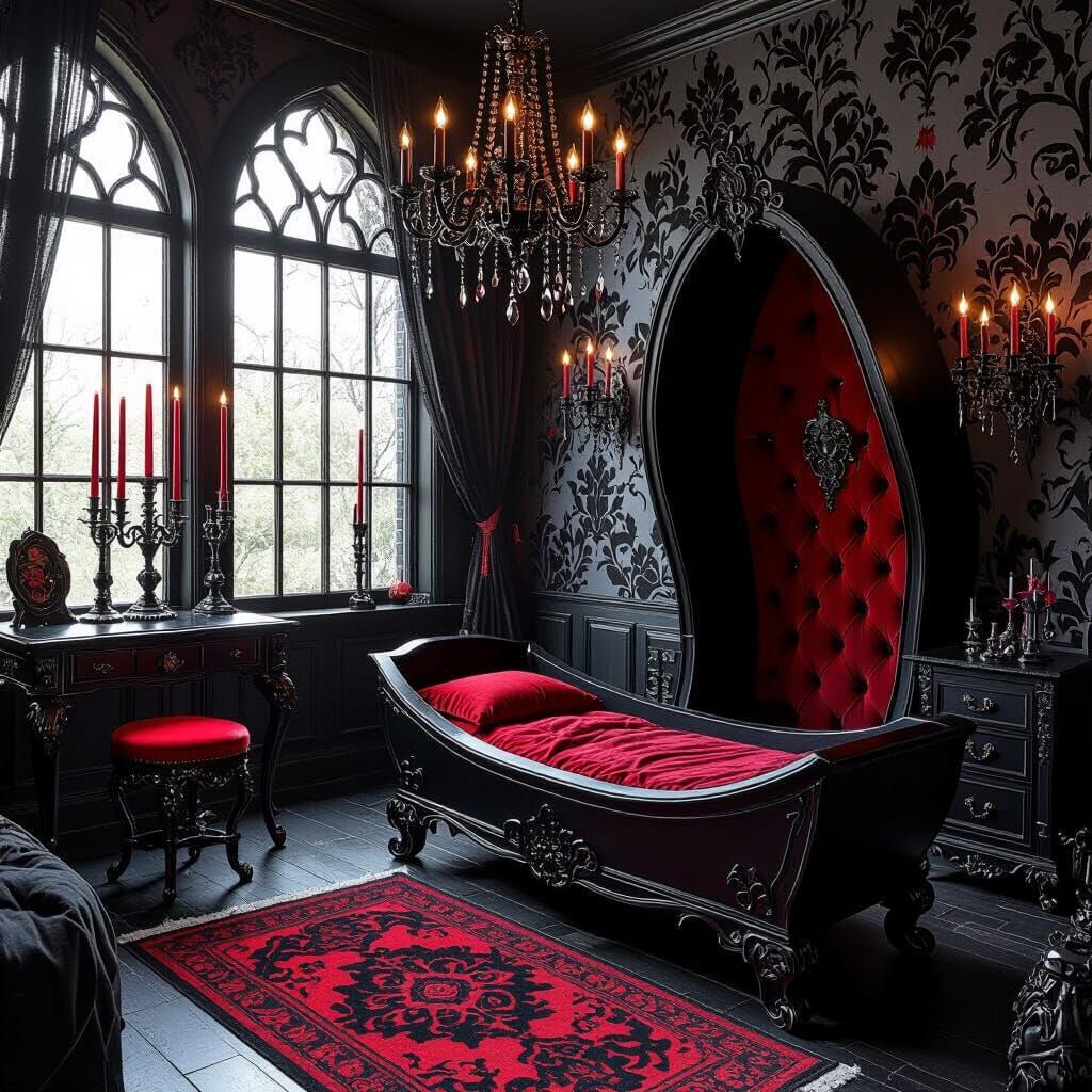 Mystical Vampire Lair Bedroom in Gothic Biomechanical Style