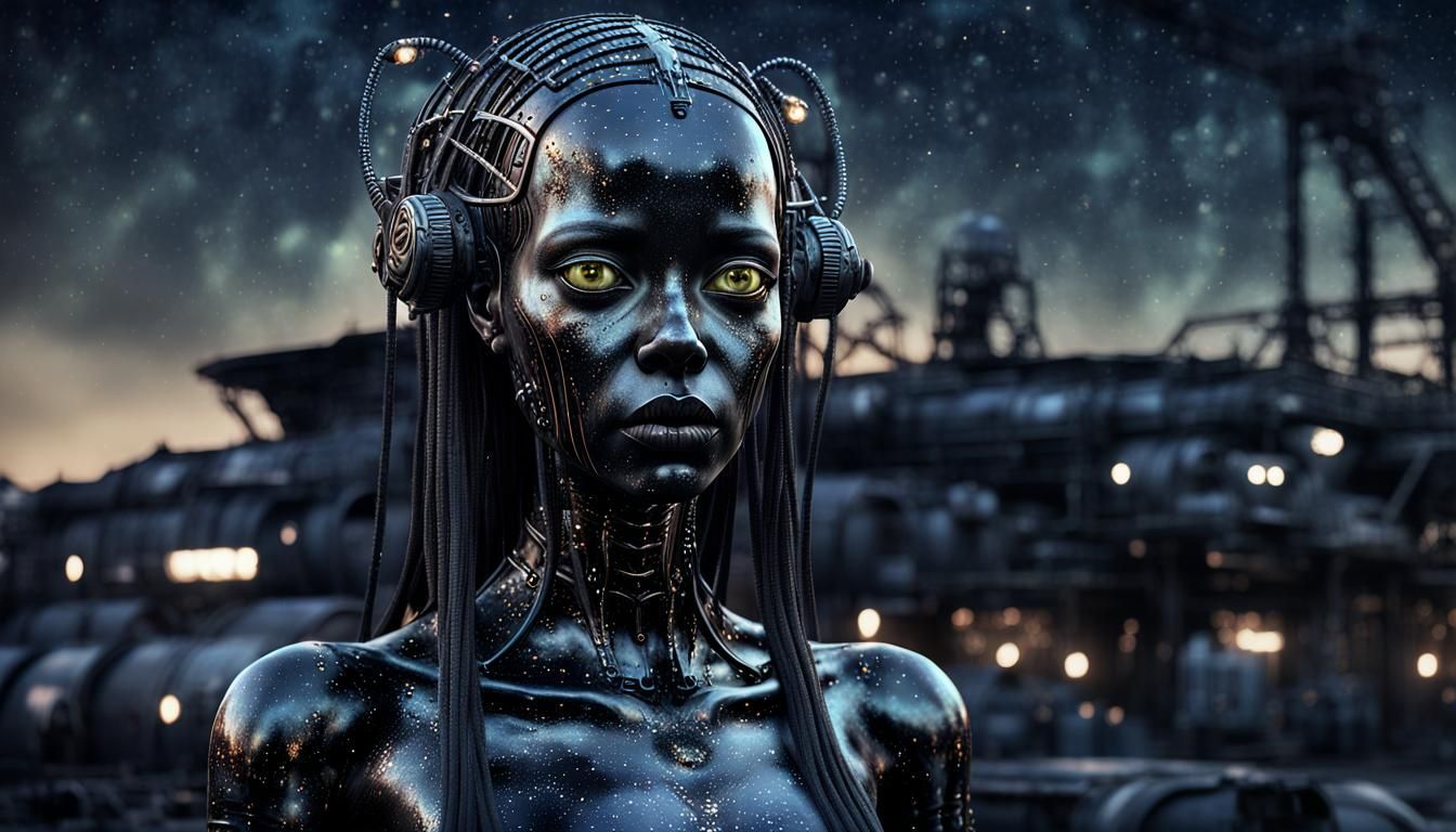Giger-esque Biomechanical Waifu in Dystopian Setting