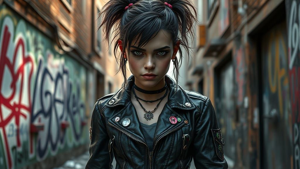 Punk Rock Princess in Urban Environment: Hyperrealistic Art
