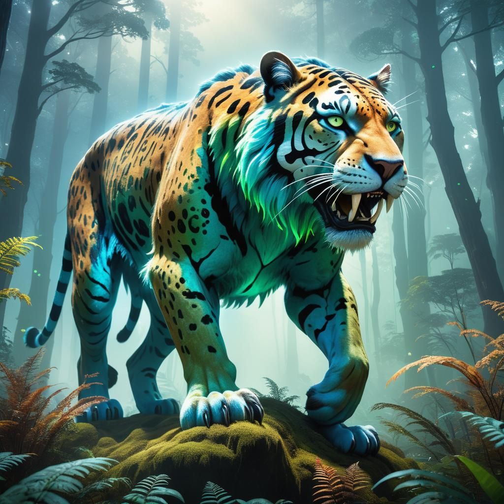 Exoplanetary Smilodon-like Alien in Art Nouveau Style