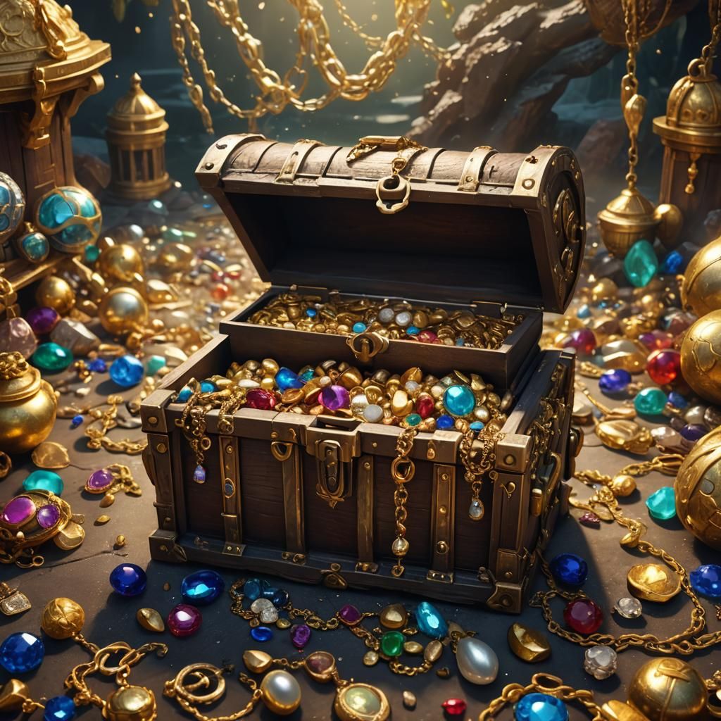 Treasure Chest Overflowing with Gold and Jewels