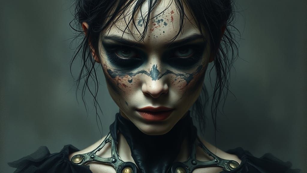 Gothic Woman Portrait with Black Makeup, Scumbling Style
