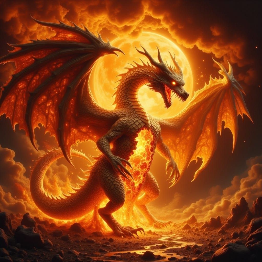 Majestic Golden Dragon with Fiery Core