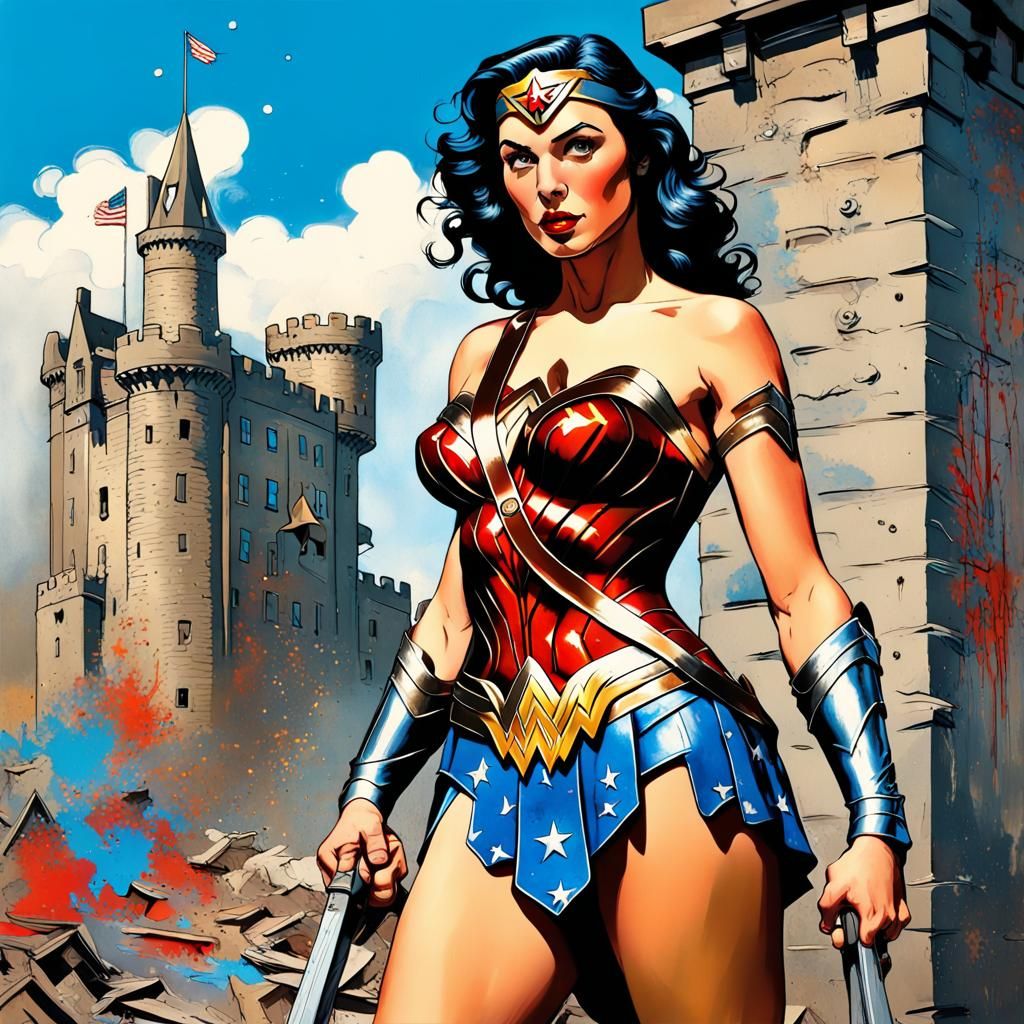 WWII Wonder Woman in Classic Street Art Style