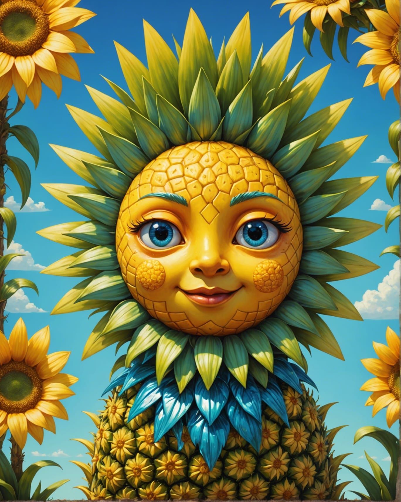 Cute Pineapple Sun in a Fantasy Garden