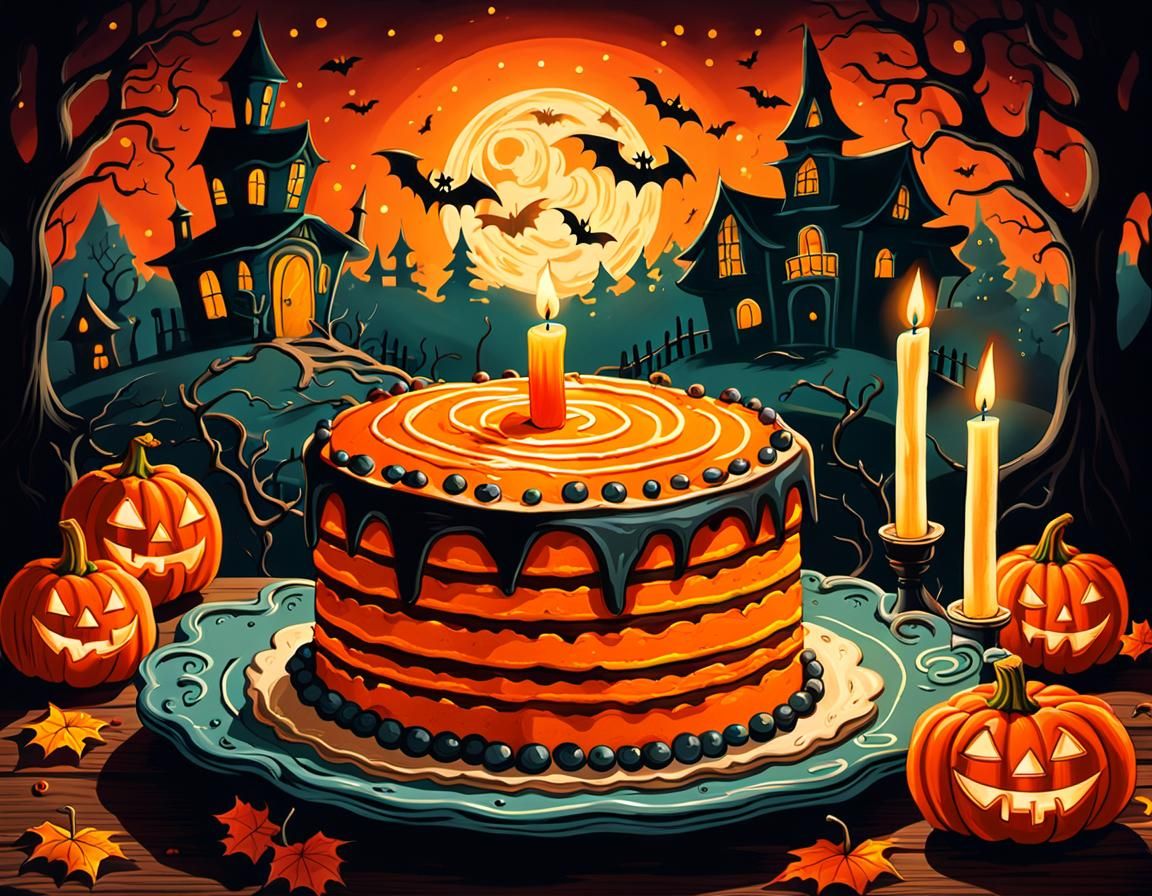 Chromolithography vintage 1950's Halloween birthday cake