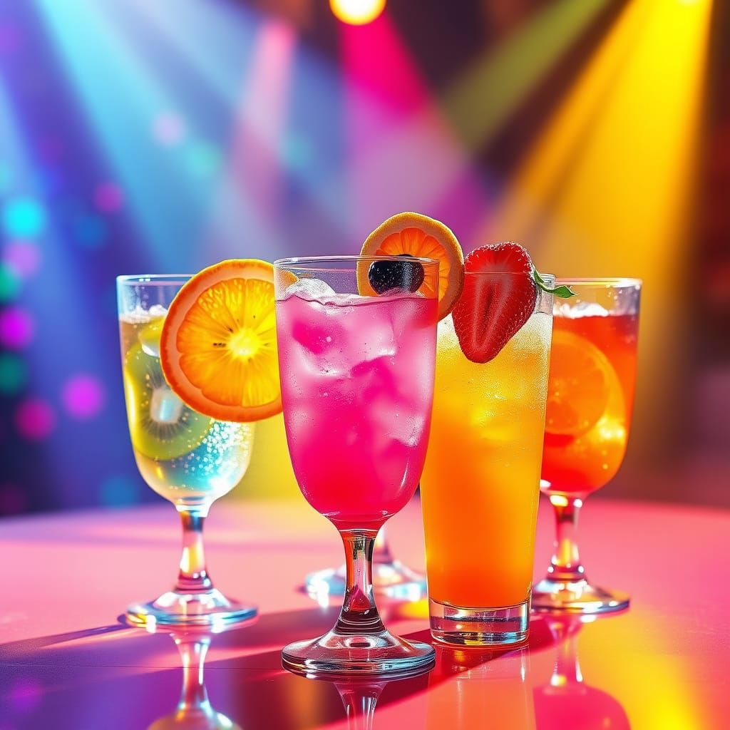 Dancing Glasses of Juice in Disco Light