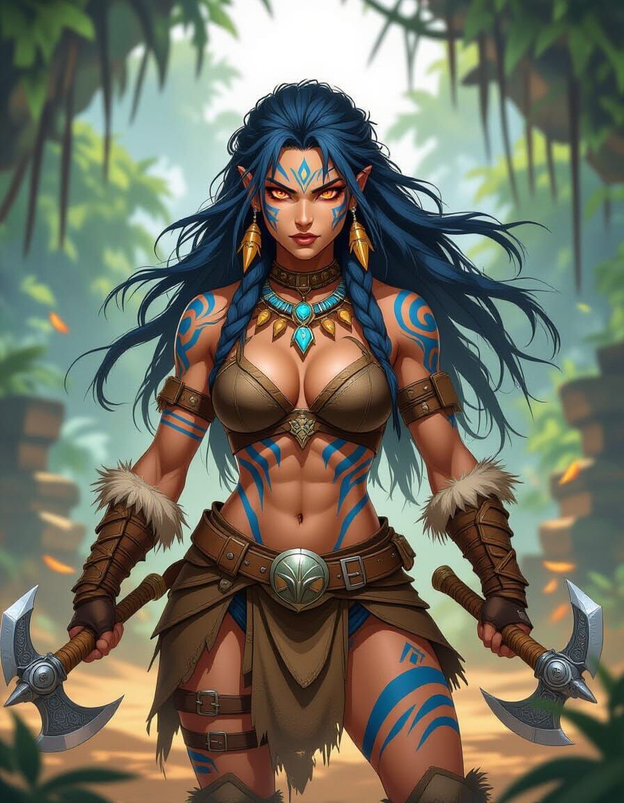 Amazonian Warrior in Jungle Coliseum, Anime Style