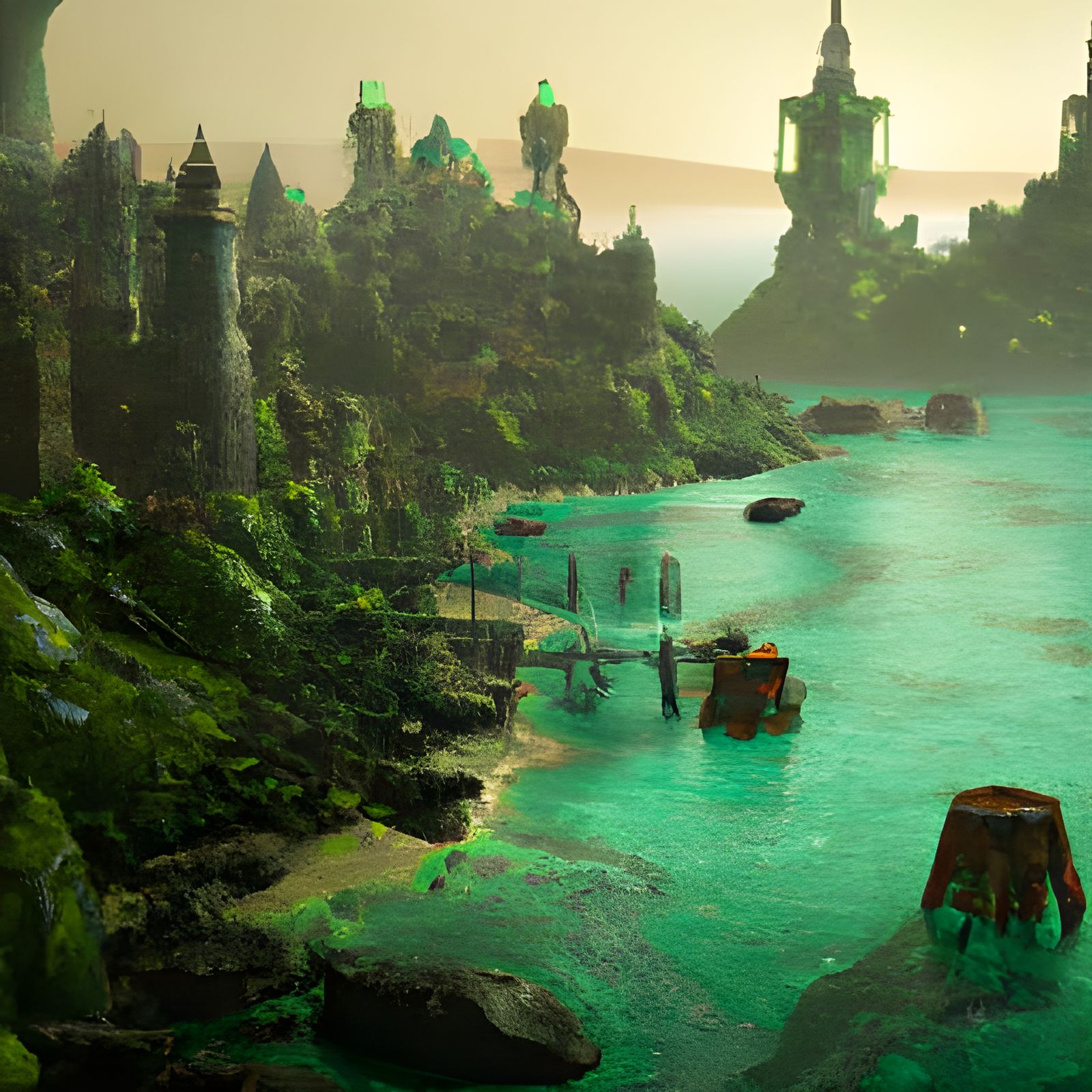 Divine City Beside a Deep Green Ocean