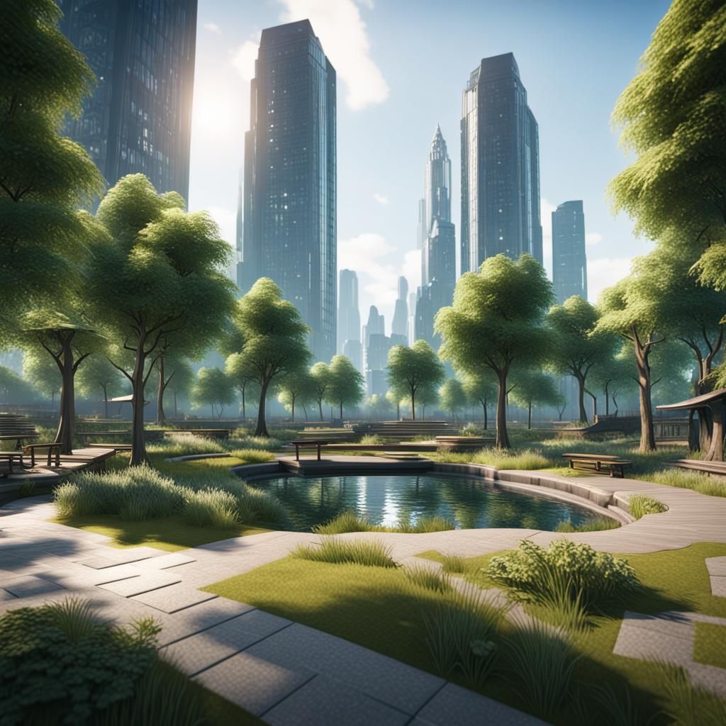 Modern City Park in 3D Cinematic Style