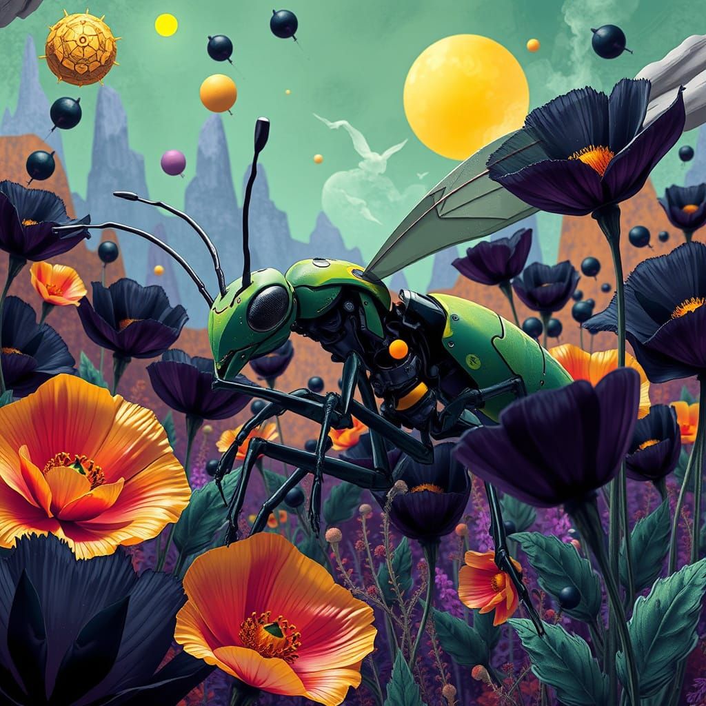 Surreal Robotic Ant-Man in Abstract Cubist Style