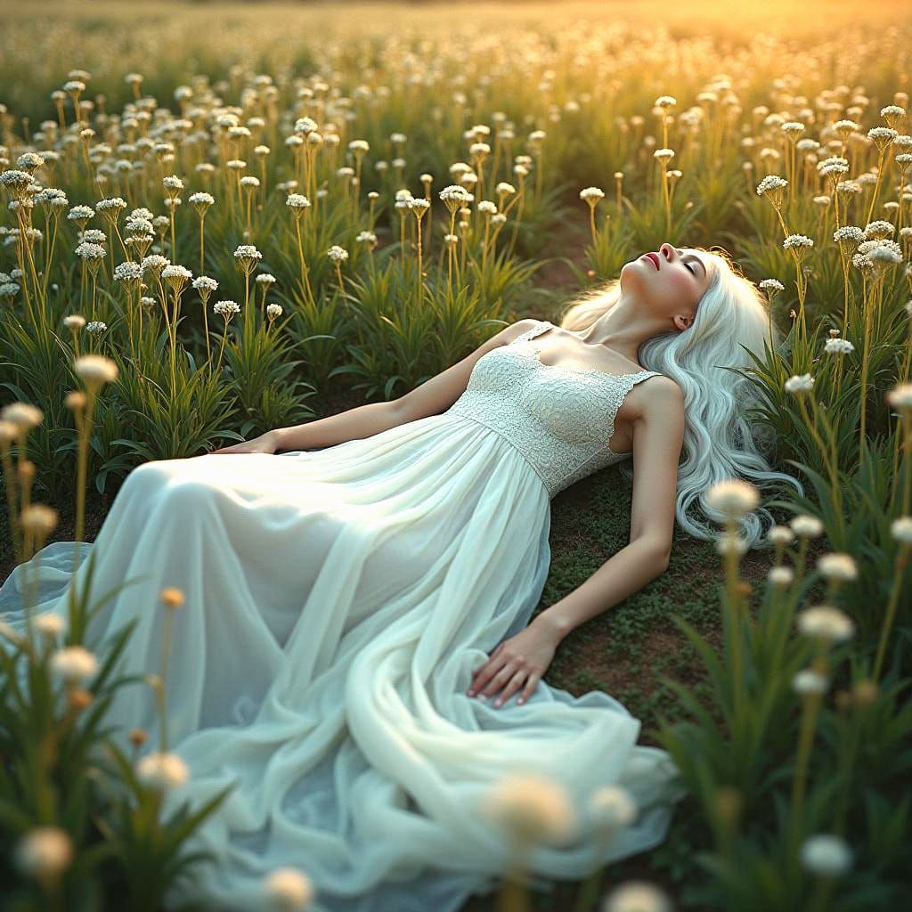 Lonely Woman in Wildflower Field: Fantasy Art