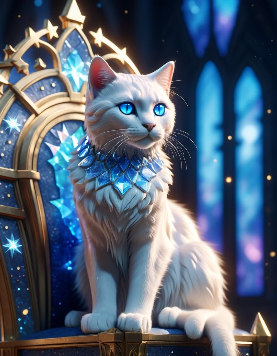 Crystal Cat on Throne: Hyper-Realistic Macro Shot