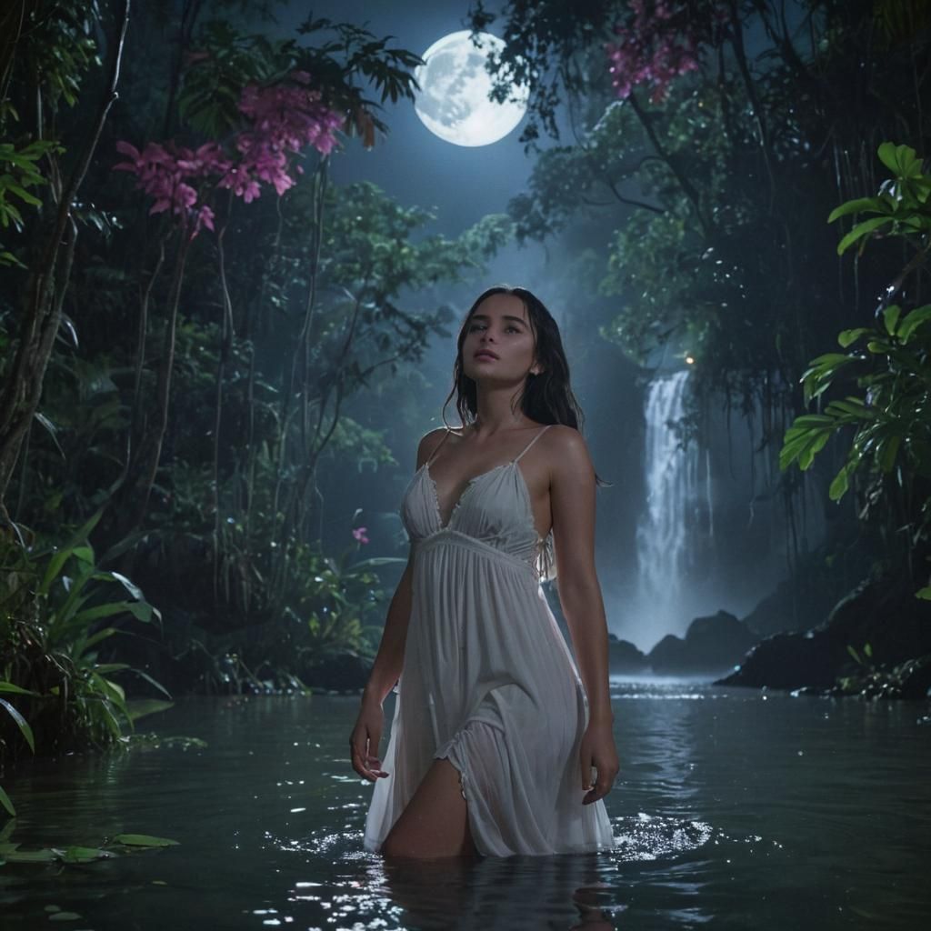 Neon Jungle Lake: Cinematic Film Still