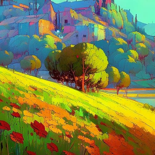 Colorful Floral Landscape in Impressionist Style