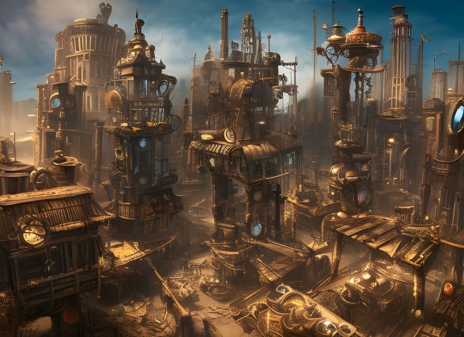 Steampunk Wild West City: Detailed Digital Matte Painting