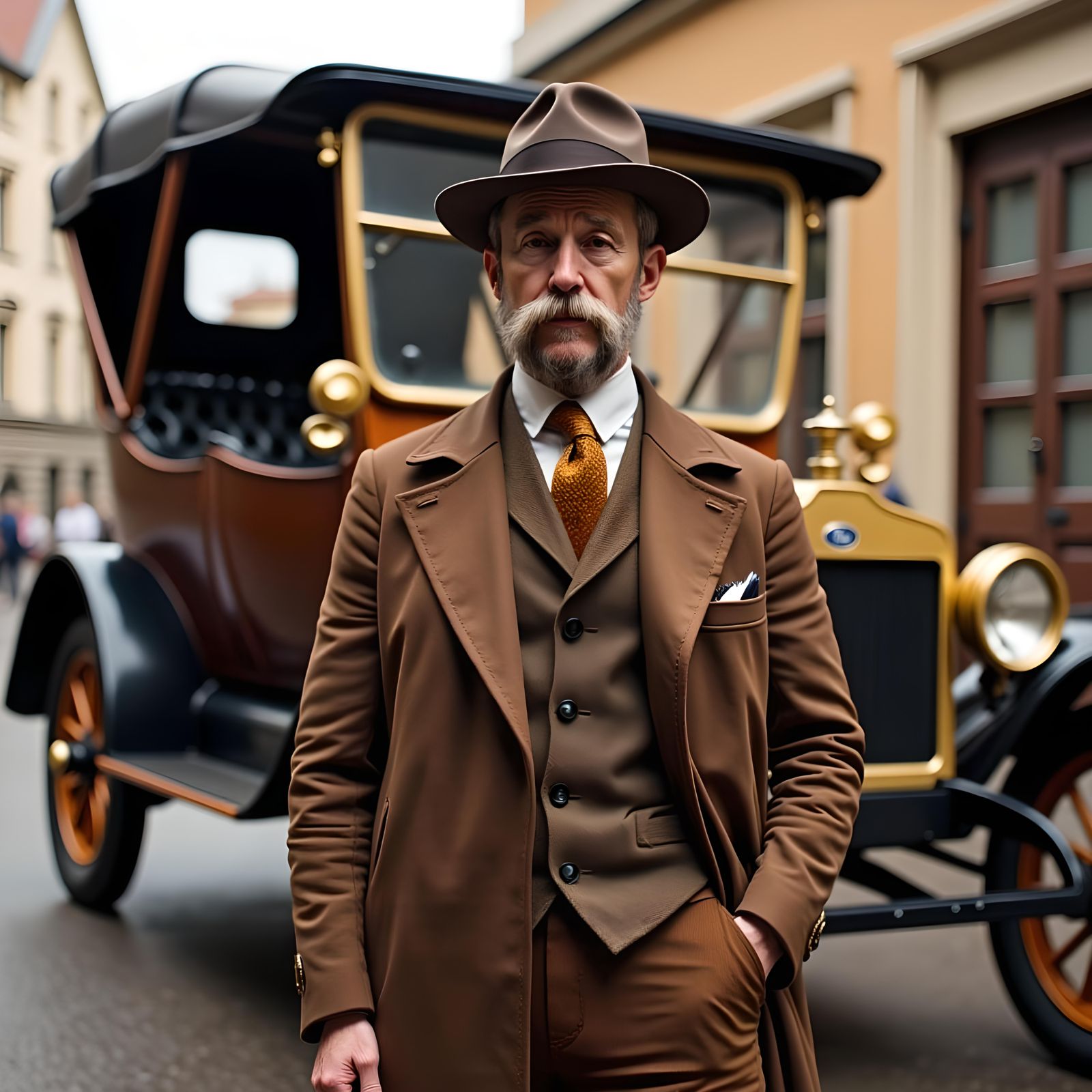 Victorian Man with Model T Ford as Impasto