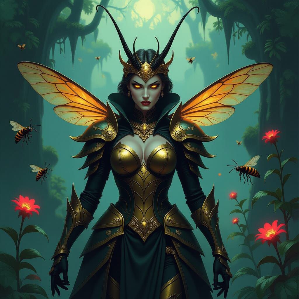 Queen of Killer Wasps in Detailed Fantasy Style