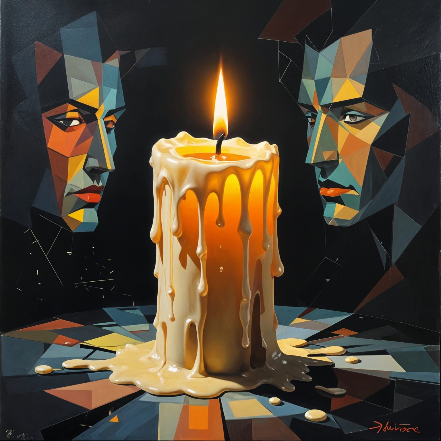 Melting Human Candle: Cubist Painting in Picasso Style