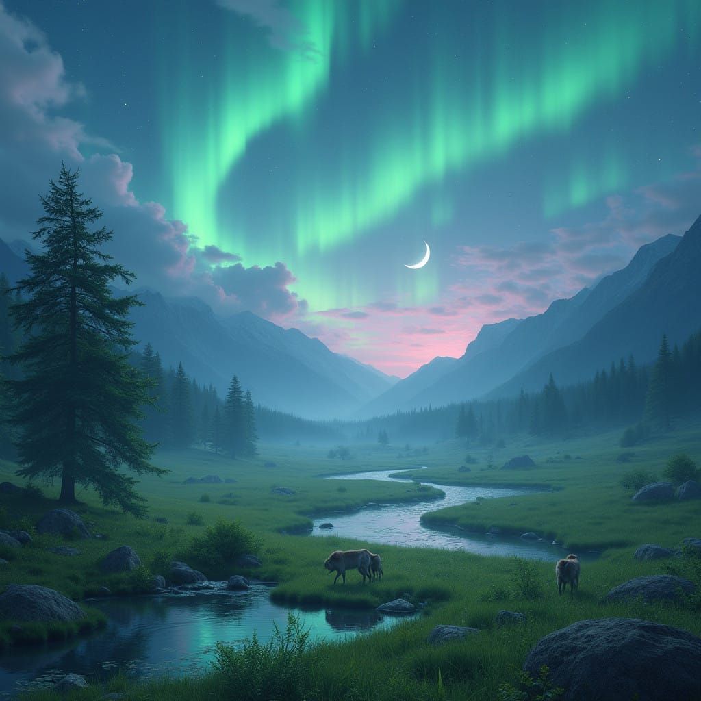 Whimsical Fantasy Landscape in Dreamlike Realism Style