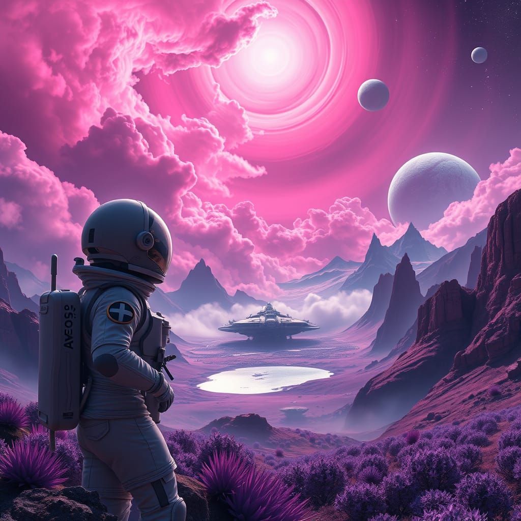 Epic Sci-Fi Landscape with Astronaut and Alien World
