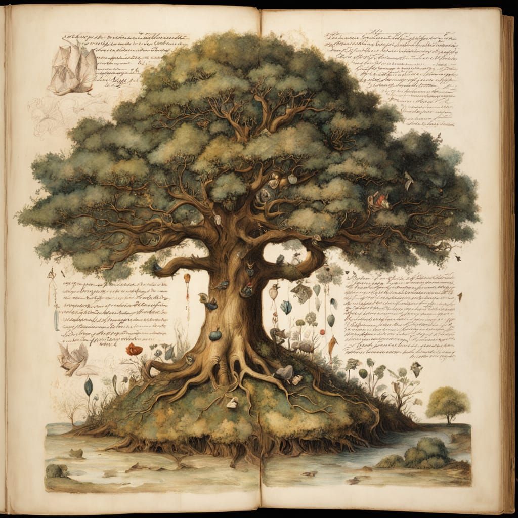 Surrealist Tree Emerge from Ancient Book