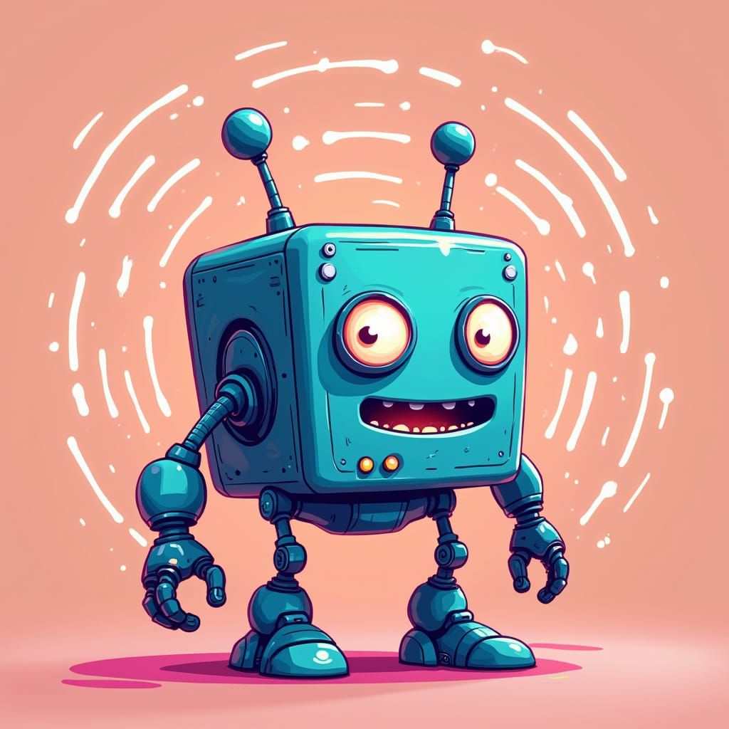 Robotic Data Router for Kids in Vibrant Digital Art Style