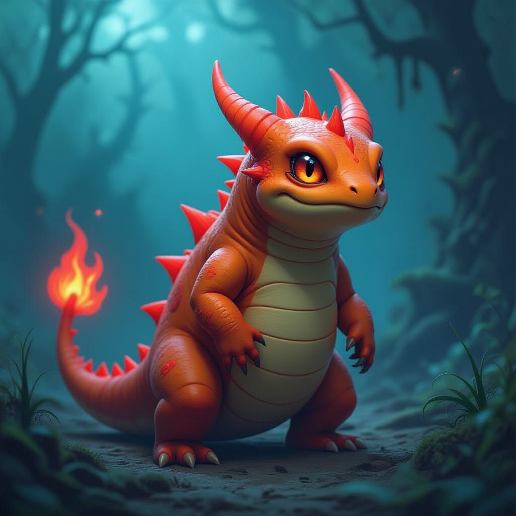 Eldritch Charmander in Biomechanical Sci-Fi Style