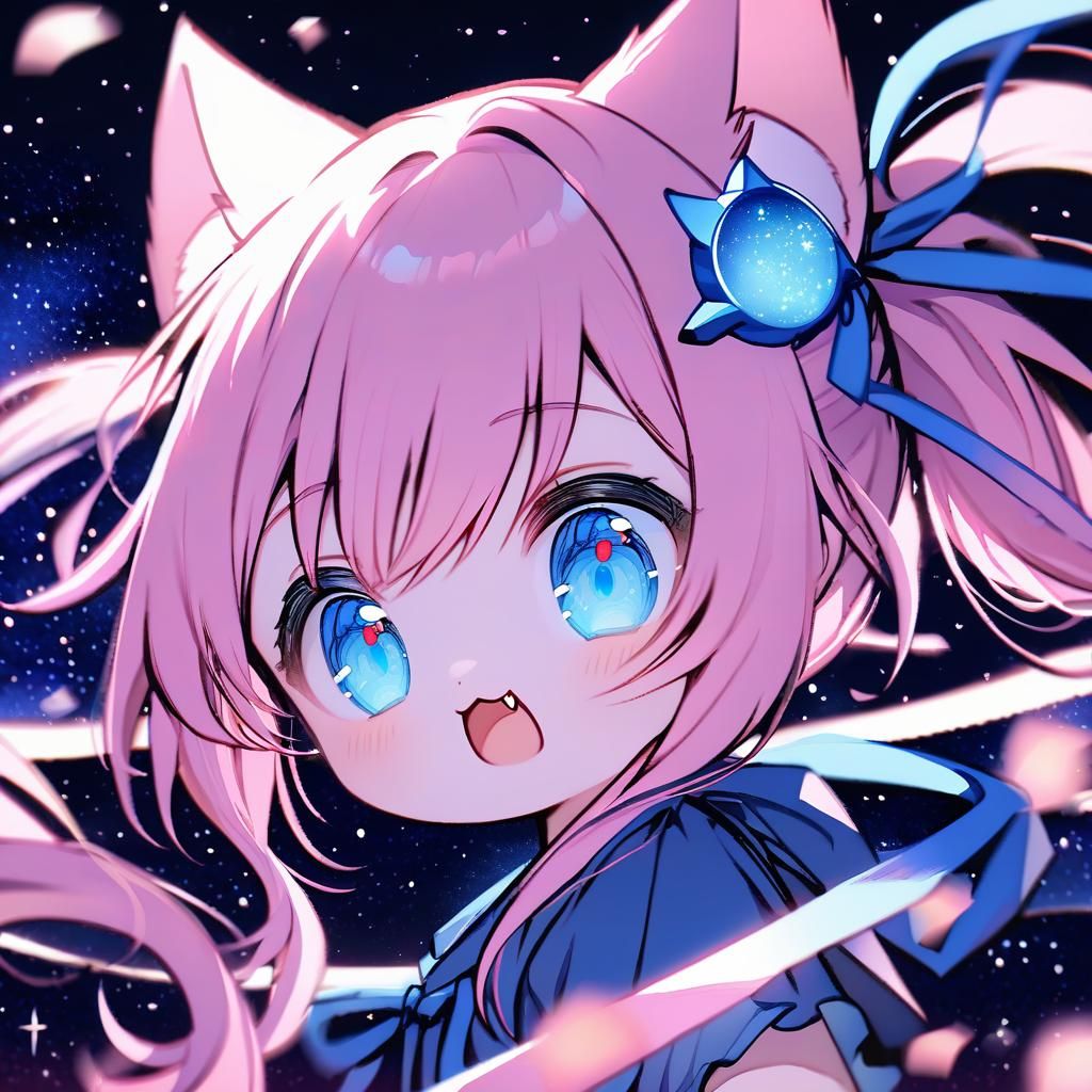 Adorable Chibi Catgirl with Pink Hair and Blue Eyes