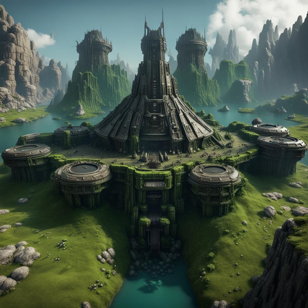 Dwarven Space Fortress on Alien Swamp Planet