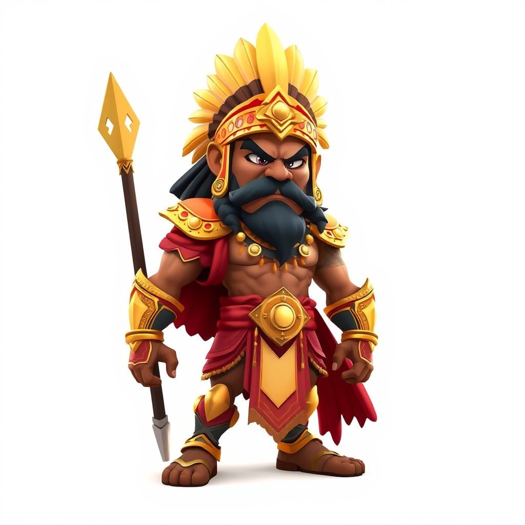 Stylized 3D Cartoon of Ancient Indian Warrior