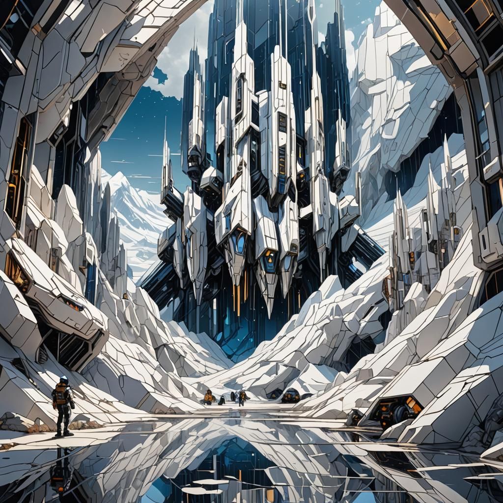 Futuristic Stained Glass Mountains in Sci-Fi Style